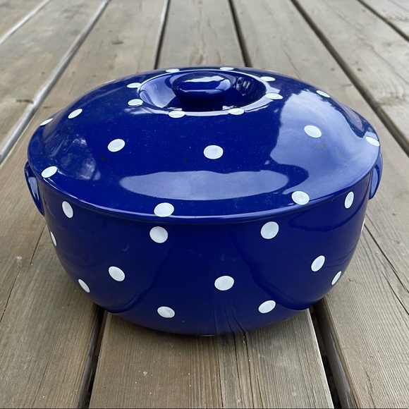 Spode Baking Days 2 Qt Round Covered Casserole Pot Lid Blue White Polka Dot - Picture 3 of 14